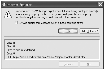Internet Explorer Düğüm yapısını desteklemez